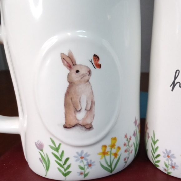 Rae Dunn White Mugs with Floral and Bunny Design - Picture 7 of 10